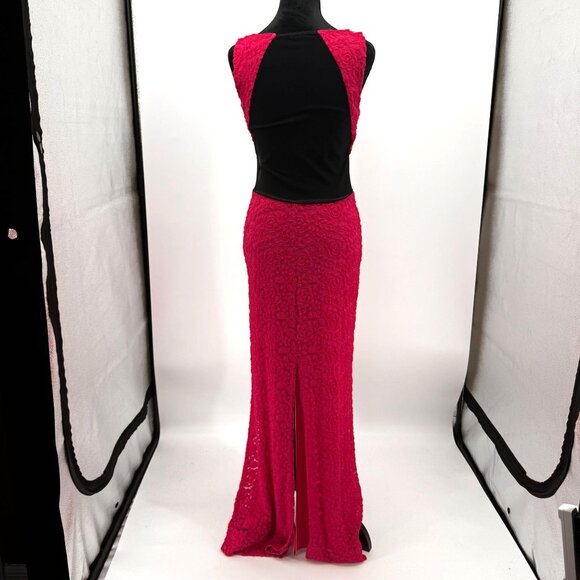 ABS Prom Maxi Dress Womens M Sleeveless Pink Lace‎ Mesh Fit Flare Mermaid Girlie - Picture 8 of 8